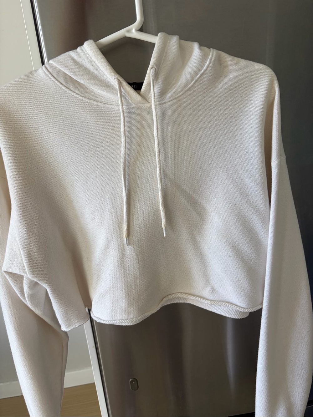 Forever 21 Cream Cropped Hoodie with Drawstrings